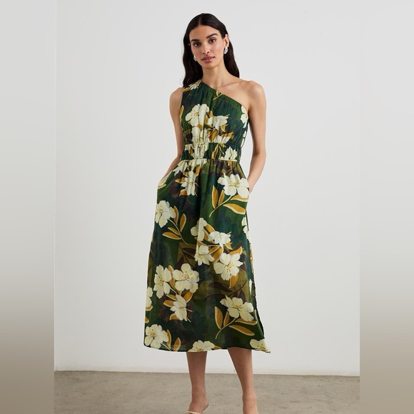 NWT Rails Selani Floral Plumeria One-Shoulder Cotton Midi Dress Small - Picture 3 of 10